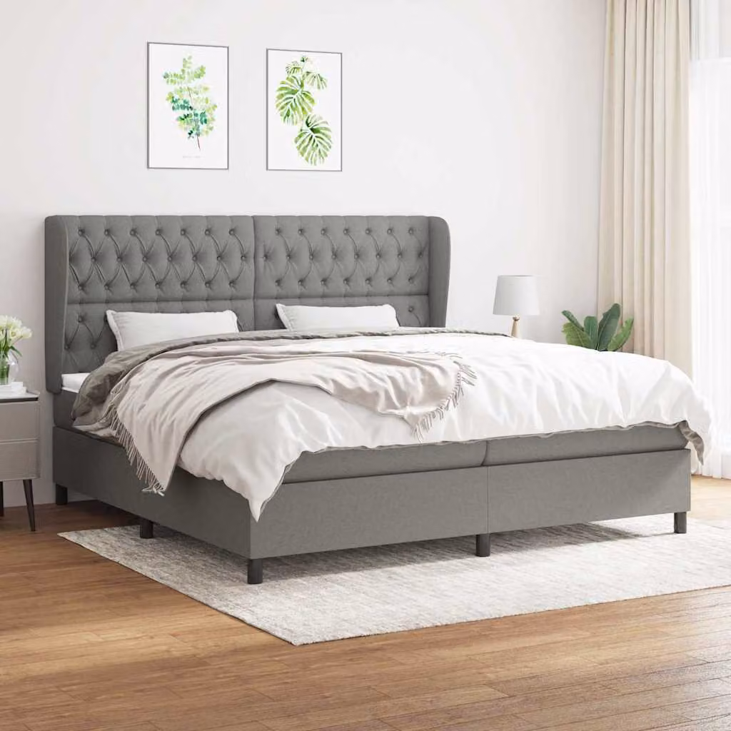 vidaXL Giroletto a Molle Ibrido con Materasso in Tessuto Grigio e Bianco L/P/H: 200 x 200 x 128 cm – 1