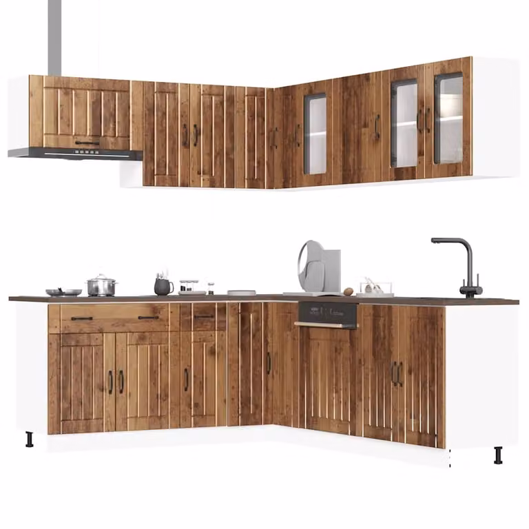Set di mobili da cucina vidaXL Lucca in stile rustico color marrone, 11 pezzi