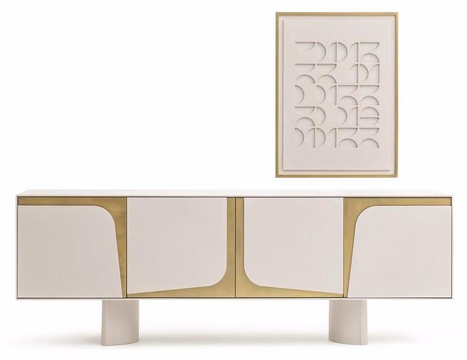 Sideboard mit Gemälde Modernes Design Kommode mit Bild Weiß Stil