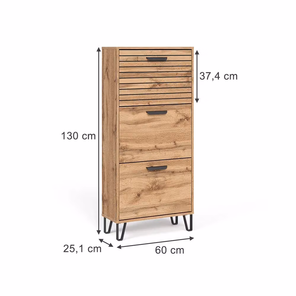 Scarpiera Amber Vicco in Rovere Marrone con scomparti basculanti H: 62 cm, L: 130 cm, P: 25,1 cm – 2