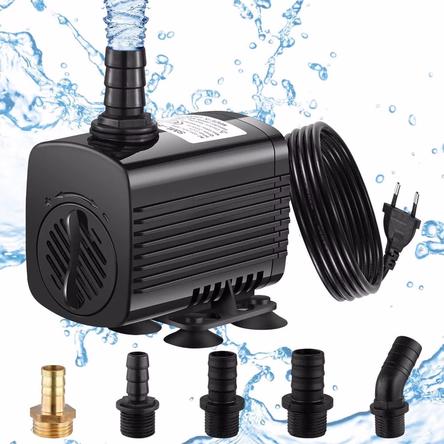 Pompa per acquari da 30W, con portata di 2500 litri all'ora, dotata di un cavo da 1,9 metri e 5 ugelli