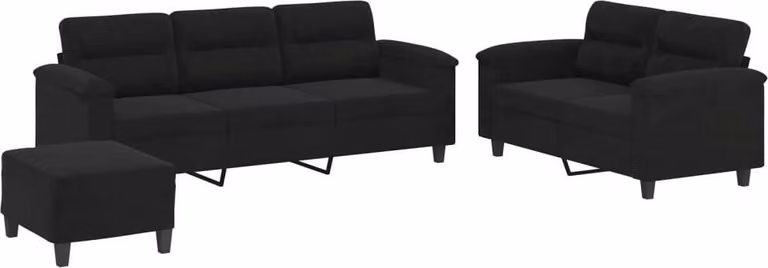 Set Divani 3 pz con Cuscini Nero in Tessuto Microfibra