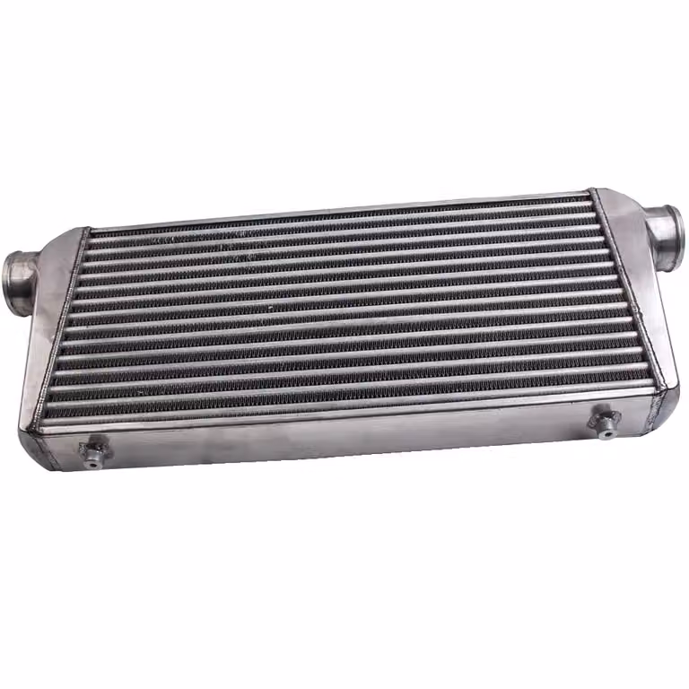 Intercooler turbo, 600x300x76 mm, design a tubi e alette, argento