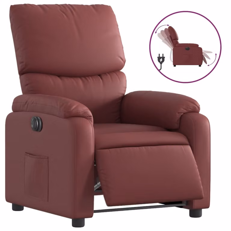 Poltrona Reclinabile Elettrica Rosso Vino in Pelle finta