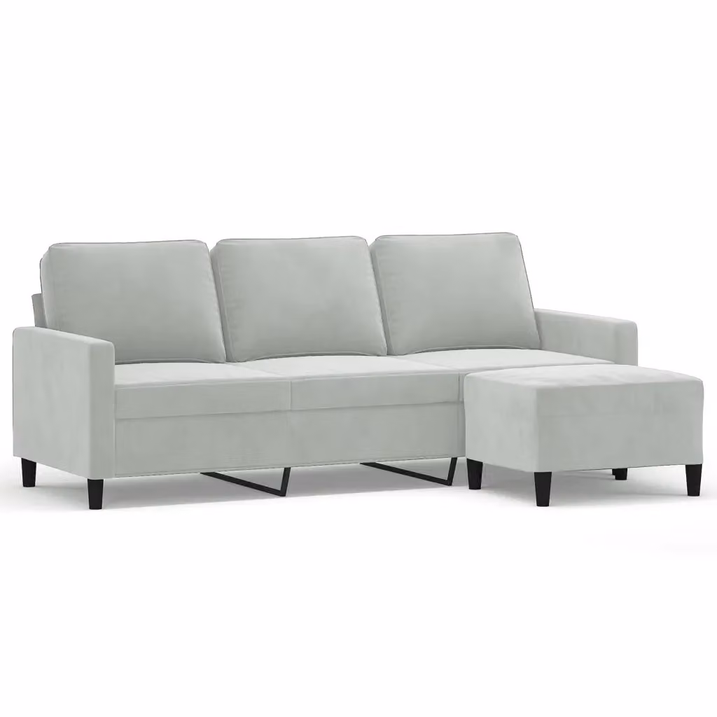 Divano a 3 posti con poggiapiedi vidaXL in velluto grigio con struttura in metallo e MDF L: 198 cm, P: 80 cm, H: 77 cm – 2