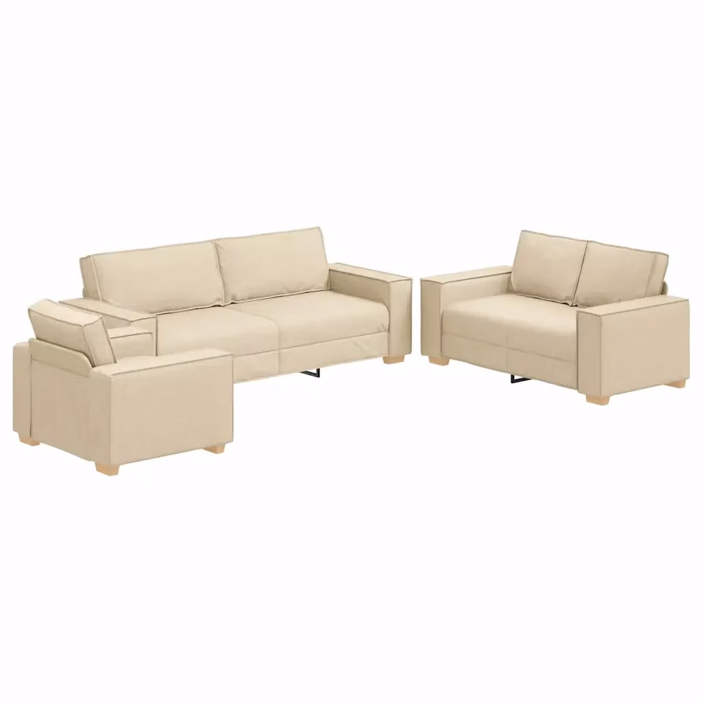 Set di divano 3 pezzi vidaXL beige in tessuto con schienale imbottito e cuscini inclusi per soggiorno – 2