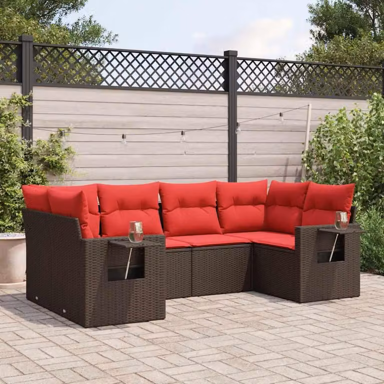 Maison Exclusive - Set di 6 divani da giardino con cuscini, marrone, polyrattan