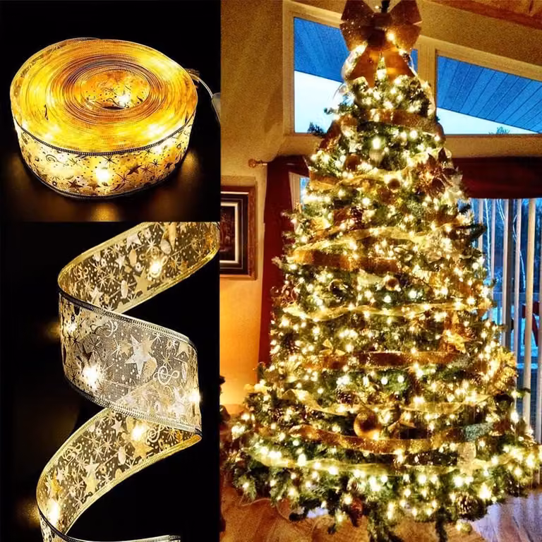 Catena luminosa LED da 10 metri, con 100 LED gialli caldi, color oro, alimentata a batteria