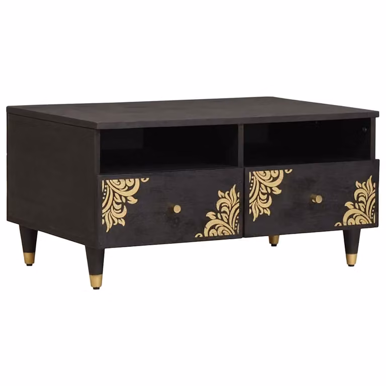 vidaXL Tavolino da salotto in legno con cassetto stile mid-century, Nero e Marrone, L: 80 cm, P: 54 cm, H: 40 cm