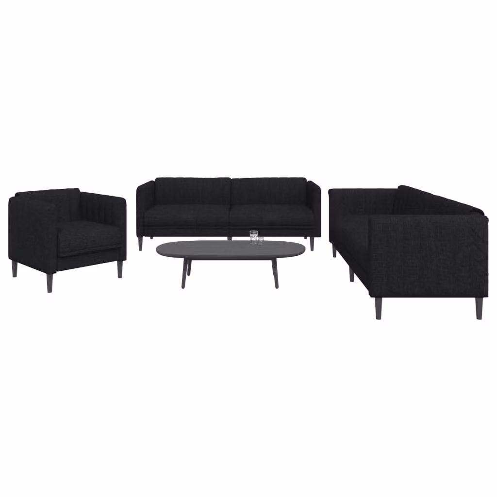 Set di divani 3 pezzi vidaXL in tessuto nero con design moderno per il tuo soggiorno – 1