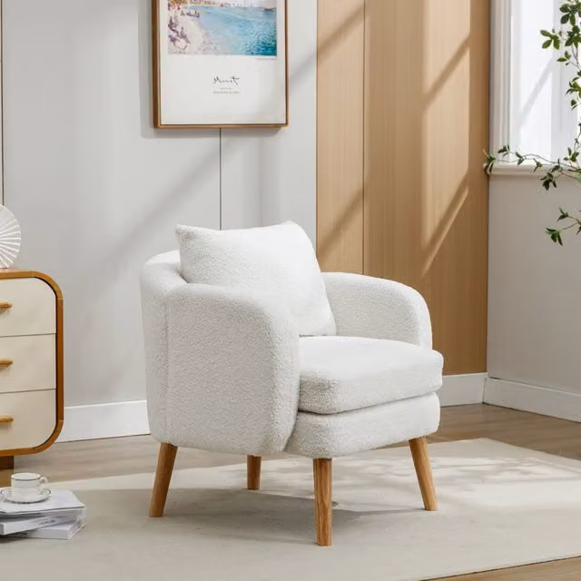 Desviae Poltrona imbottita a 1 posto in tessuto teddy bianco con cuscino schienale e seduta spessa 14 cm 71 × 72 × 71 cm