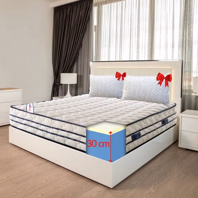 Materasso Memory Ortopedico ITALYMATERASSI con Cuscino, Tessuto Anallergico e Antibatterico, H 30 cm x L 95 cm x P 190 cm, Bianco – 1
