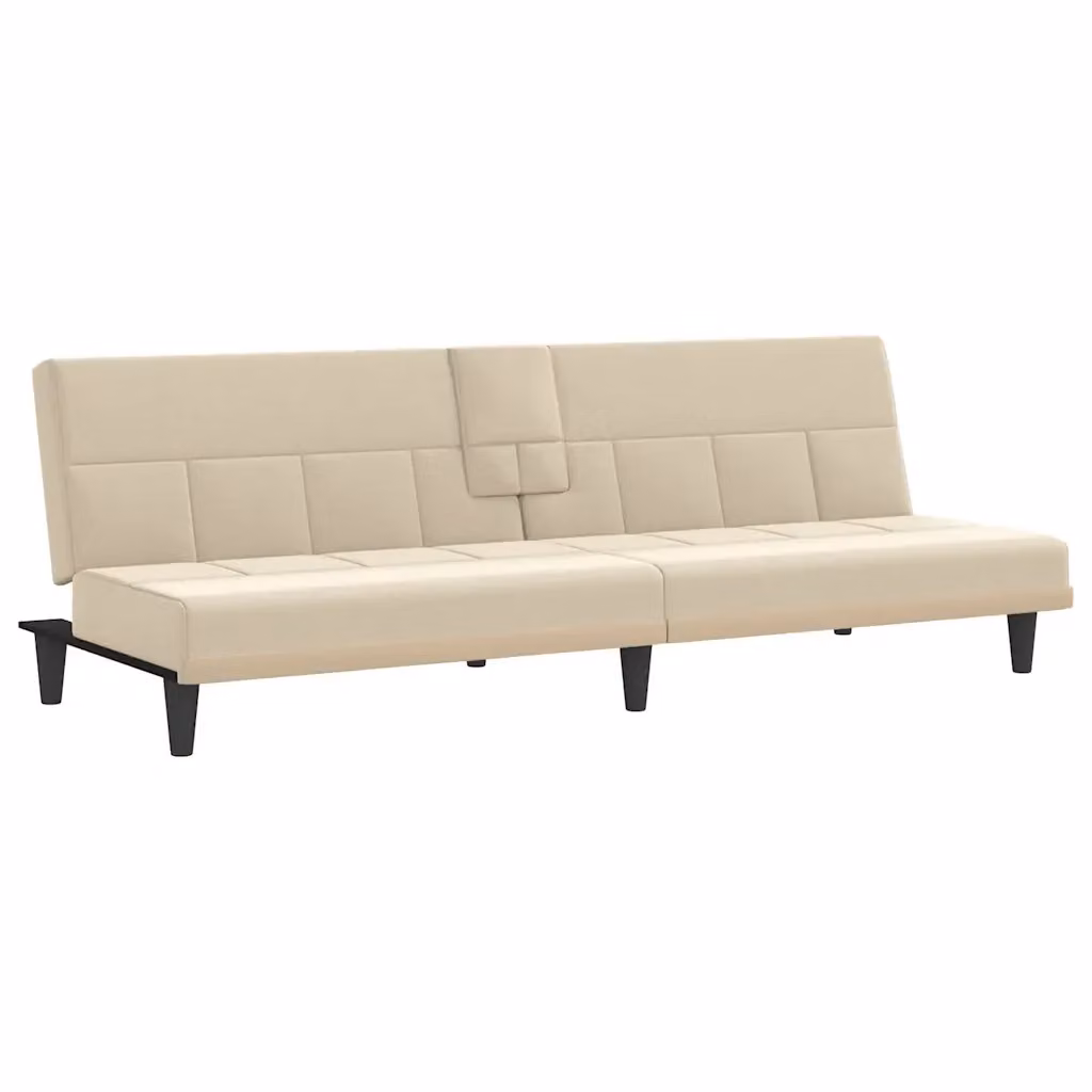 Divano Letto Click Clack vidaXL in Tessuto Beige con Portabicchieri e Ricarica USB, L/P/H: 140 x 200 cm – 2