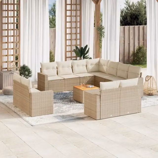 Set di Divani da Giardino VIDAXL in Polyrattan con Cuscini Beige, 12 Posti, Design Moderno a L – 1