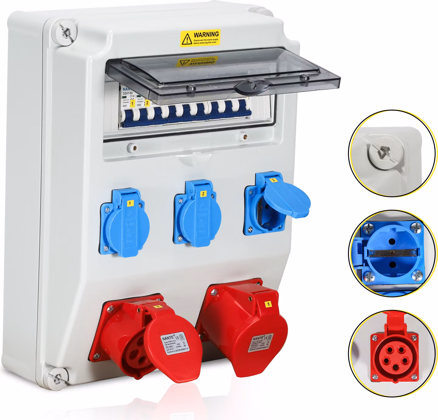 Distributore di corrente Clanmacy distributore di corrente da cantiere distributore a parete presa di corrente CEE IP44 per cantiere 1X32A 1X16A 3x230V CON LS