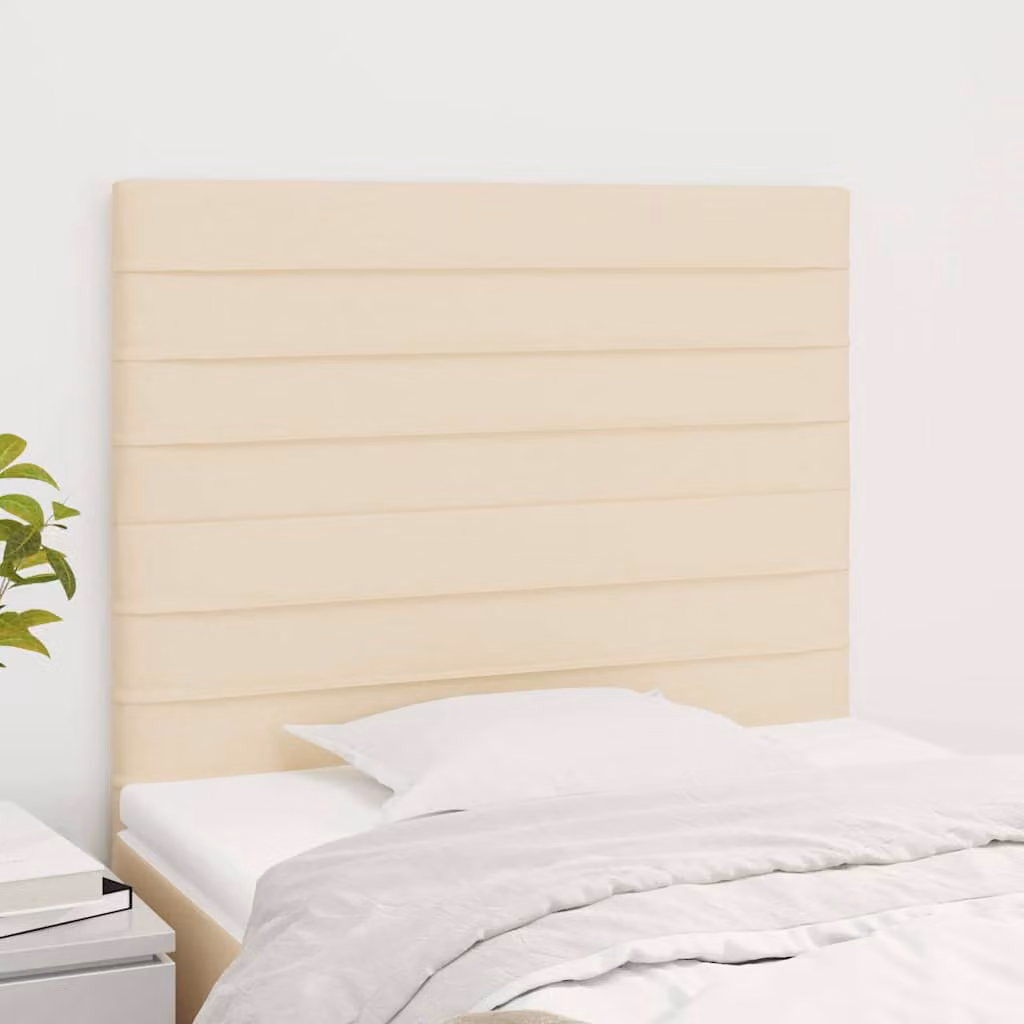 Testiera per letto vidaXL in tessuto beige con struttura in legno e pannello imbottito, L/P/H: 90 x 5 x 118/128 cm