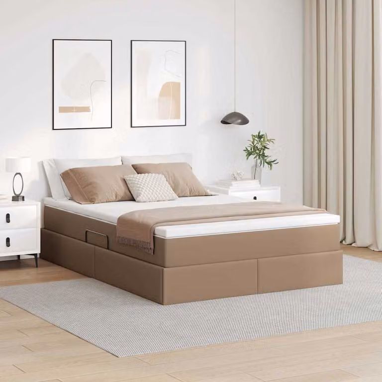 Letto con contenitore e materasso ibrido vidaXL, colore beige, L/P/H: 140 x 200 x 204 cm