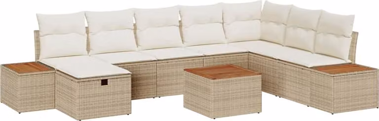 Set Divano da Giardino con cuscino 9 pcs Beige polyrattan