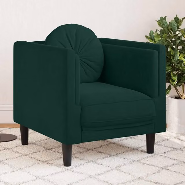 Poltrona moderna con pouf vidaXL in velluto verde con braccioli e seduta in schiuma – 1