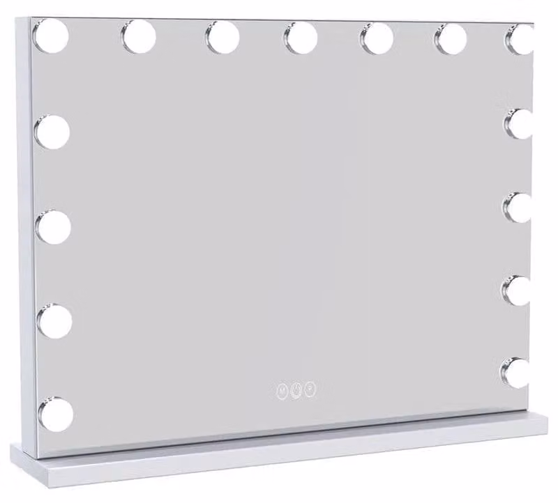 Specchio UNIQ XL Hollywood con 15 luci a LED e funzione touch - Specchio da trucco Uniq Vanity con illuminazione, bianco, 58 x 46 cm