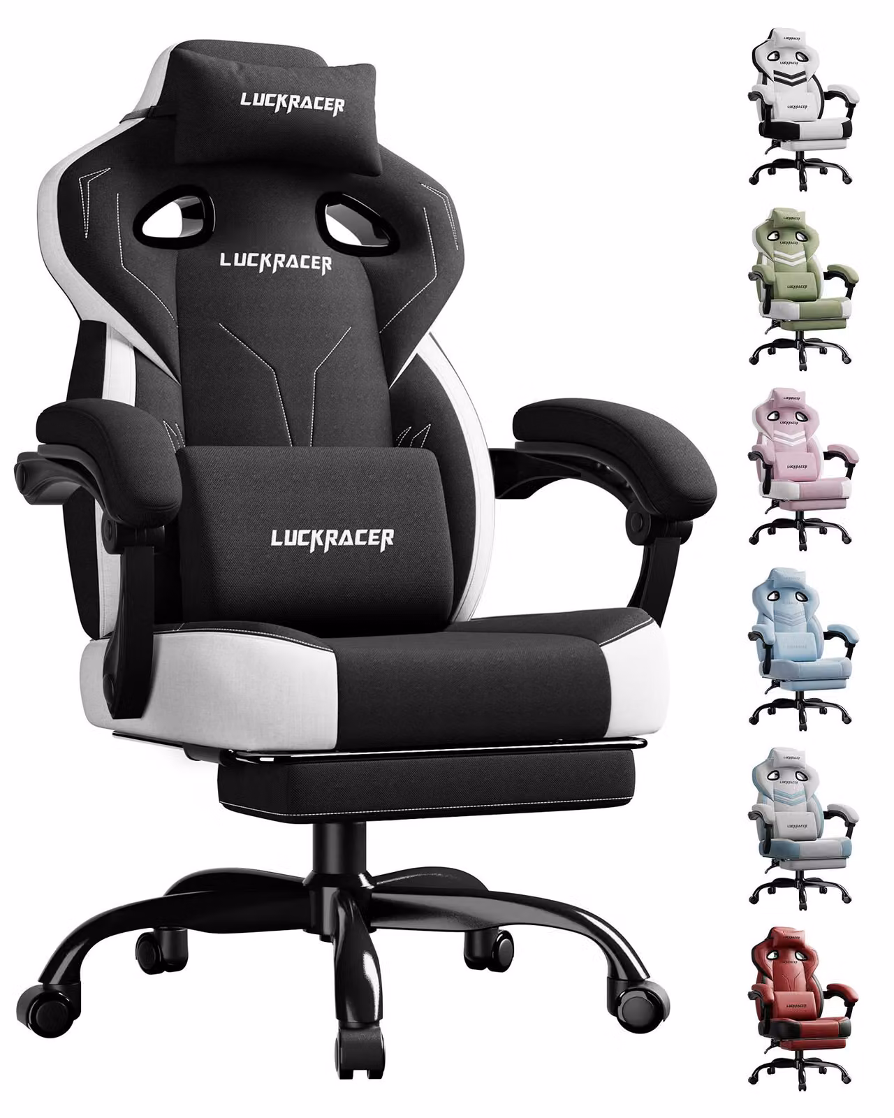 GTPLAYER sedia da gioco Poltrona ergonomica da gioco Sedia da scrivania Sedia da corsa per PC gamer con superficie in tessuto, cuscino di seduta in piuma con poggiapiedi nero