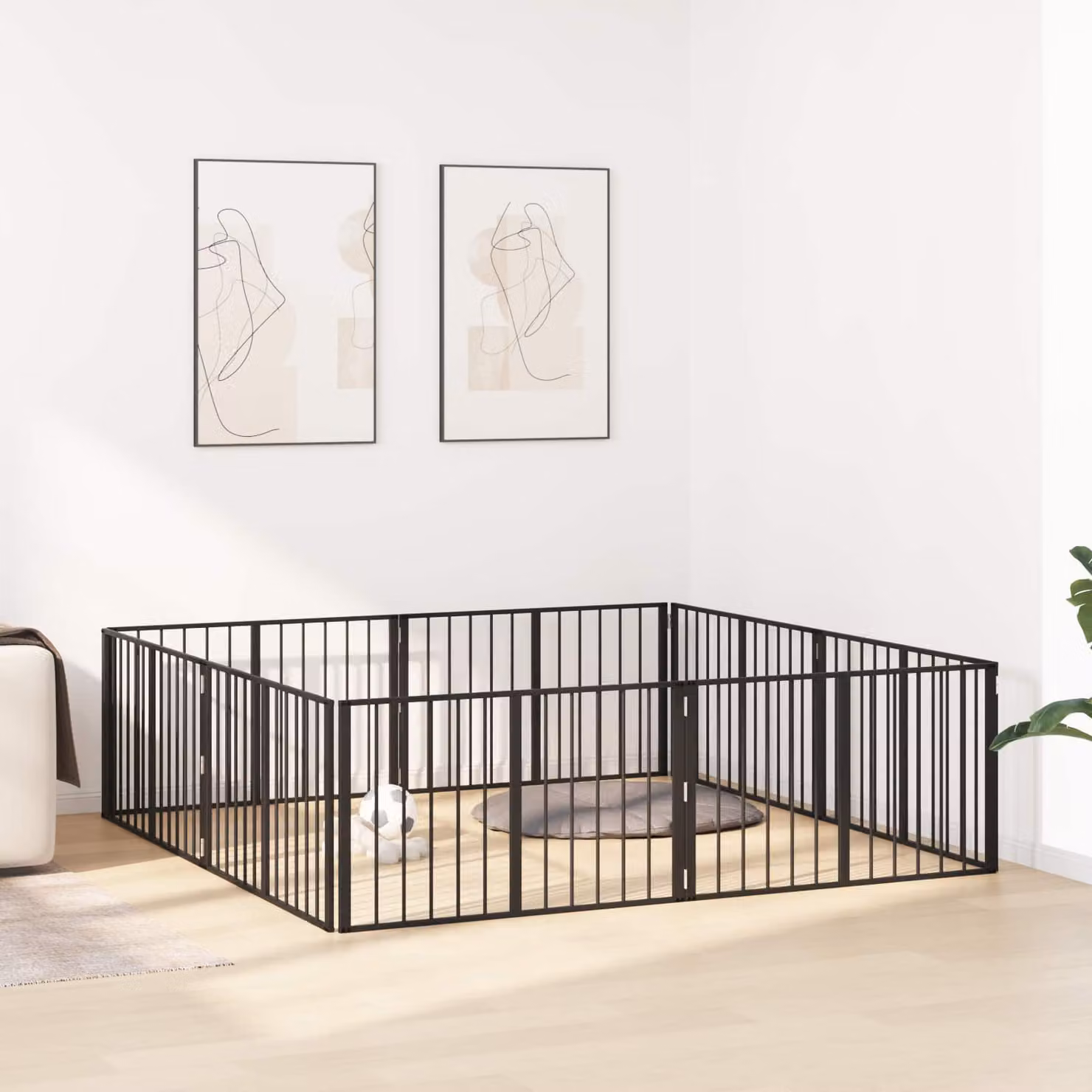 Set di 8 pezzi Cancello per cani vidaXL in acciaio zincato nero L: 100 cm, H: 60 cm