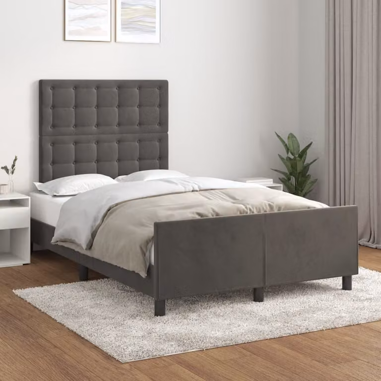 The Living Store Struttura letto con testata grigio scuro 120x200 cm in velluto