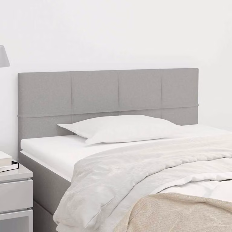 Testiera per letto vidaXL in tessuto grigio chiaro con struttura in legno e pannello imbottito, L: 90 cm, P: 5 cm, H: 78-88 cm