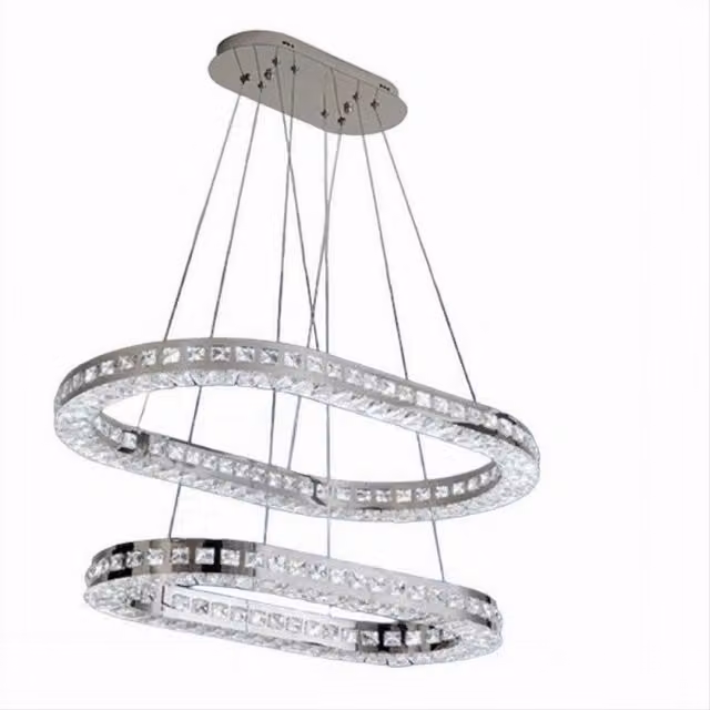 Trade Shop - Lampadario Moderno A Sospensione Led Luce Fredda 40w 2 Anelli Ovali Cristalli B49 -