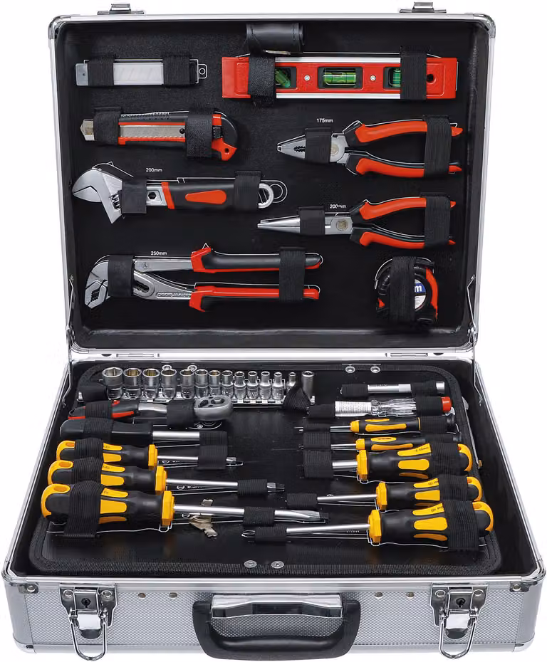 BGS Set di utensili per il fai da te in valigetta di alluminio 129 pezzi.