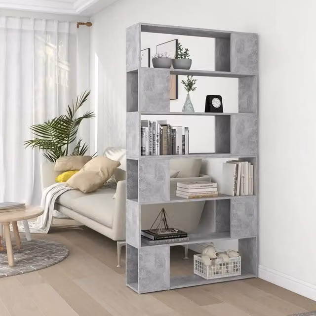 Libreria Divisorio-Scaffale per Libri-Mobile di Stoccaggio Stanza Grigio Cemento 100x24x188 cm
