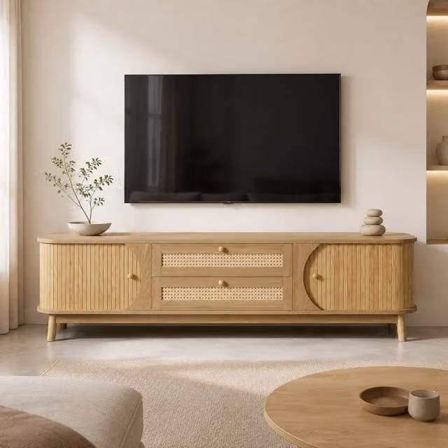 Mobile TV 170x39,5x46 cm naturale MDF con ante scorrevoli e cassetti
