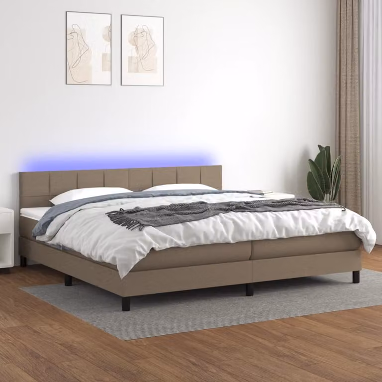 Maison Exclusive - Letto a Molle Materasso e LED tortora 200x200cm in Tessuto