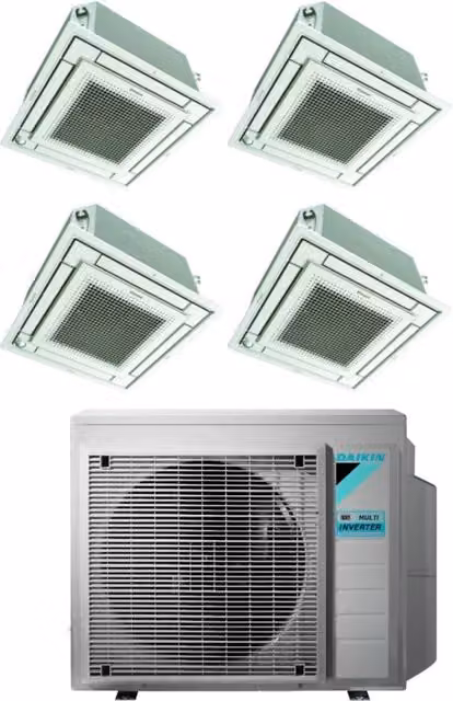 Climatizzatore Condizionatore Daikin Bluevolution Inverter Quadri Split a Cassetta FFA-A 9+9+9+9 con 4MXM68N R-32, Colore Bianco, con Griglia Inclusa e Wi-Fi Opzionale