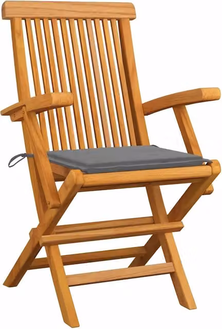 Sedie da Giardino con Cuscini Grigi 4 pz | Sedie da Esterno Legno Massello di Teak