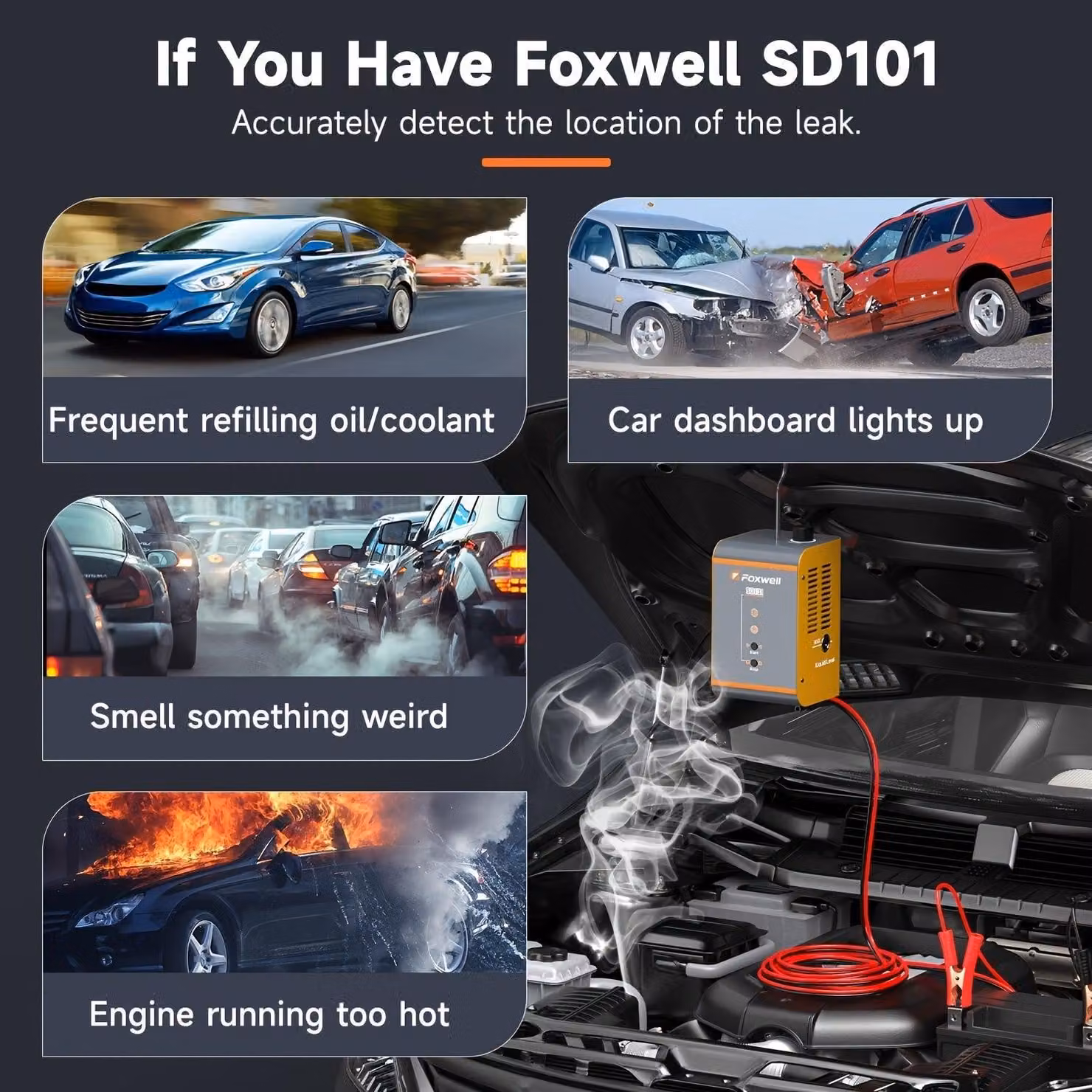 Rilevatore di perdite Rooklek Auto - Tester del sistema EVAP - Generatore di fumo per tubazioni - Strumento per l'ispezione meccanica