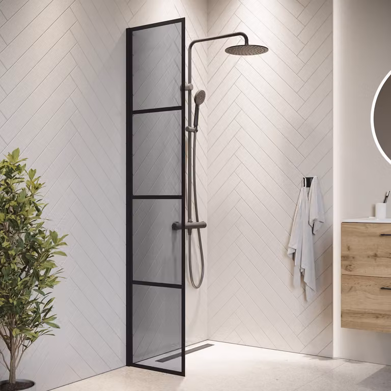 Badplaats Parete Doccia Essos 40 x 200 cm – Nero – Doccia Walk-In 8 mm Vetro Fumé