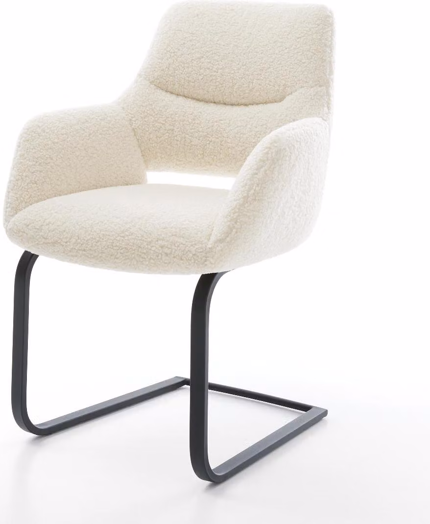 DELIFE Sedia a sbalzo Yago-Flex con braccioli Tessuto teddy Beige Sedia a sbalzo piatta Nero Molle insacchettate