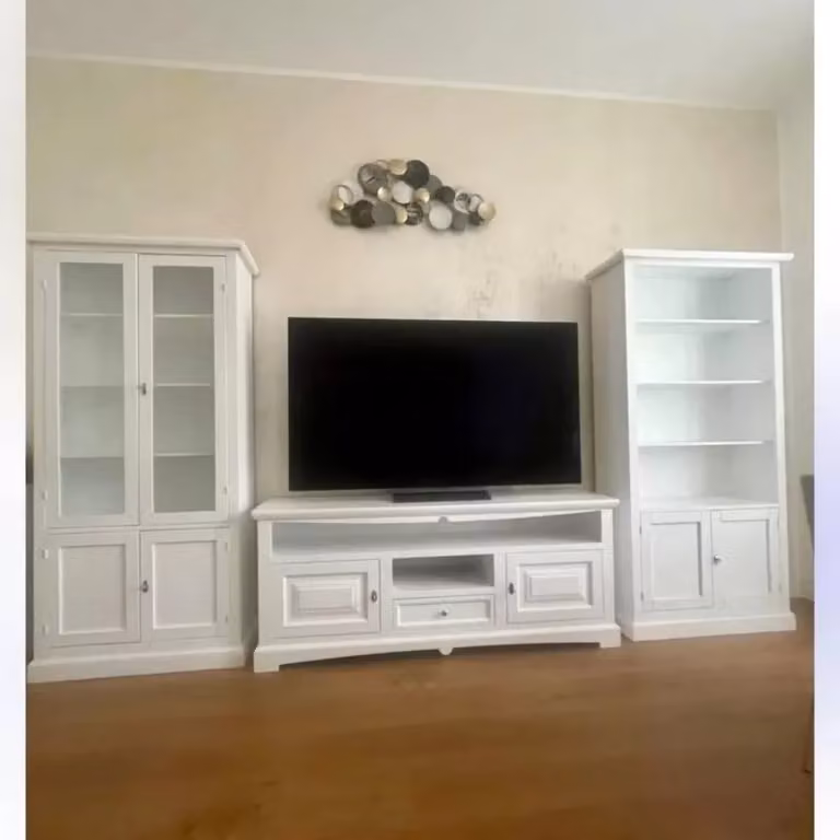 Mobili 2G Soggiorno in legno di pino stile shabby chic bianco opaco