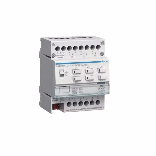 HAGER TYMS646R Attuatore di riscaldamento a 6 canali KNX Secure con regolatore (TYMS646R)