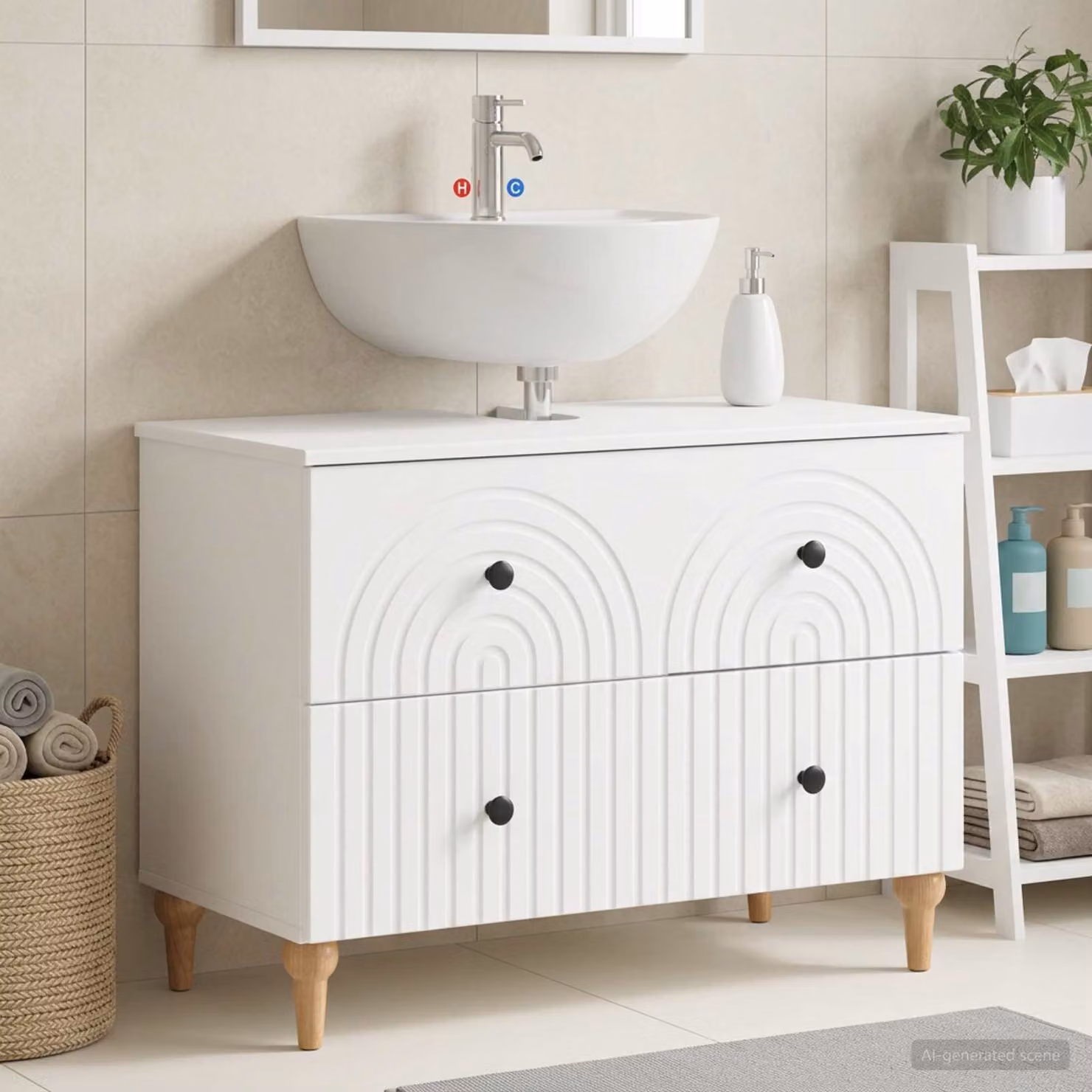 Armadio per lavabo da bagno moderno vidaXL ALKMAAR Bianco L 82 cm x P 41 cm x H 59 cm