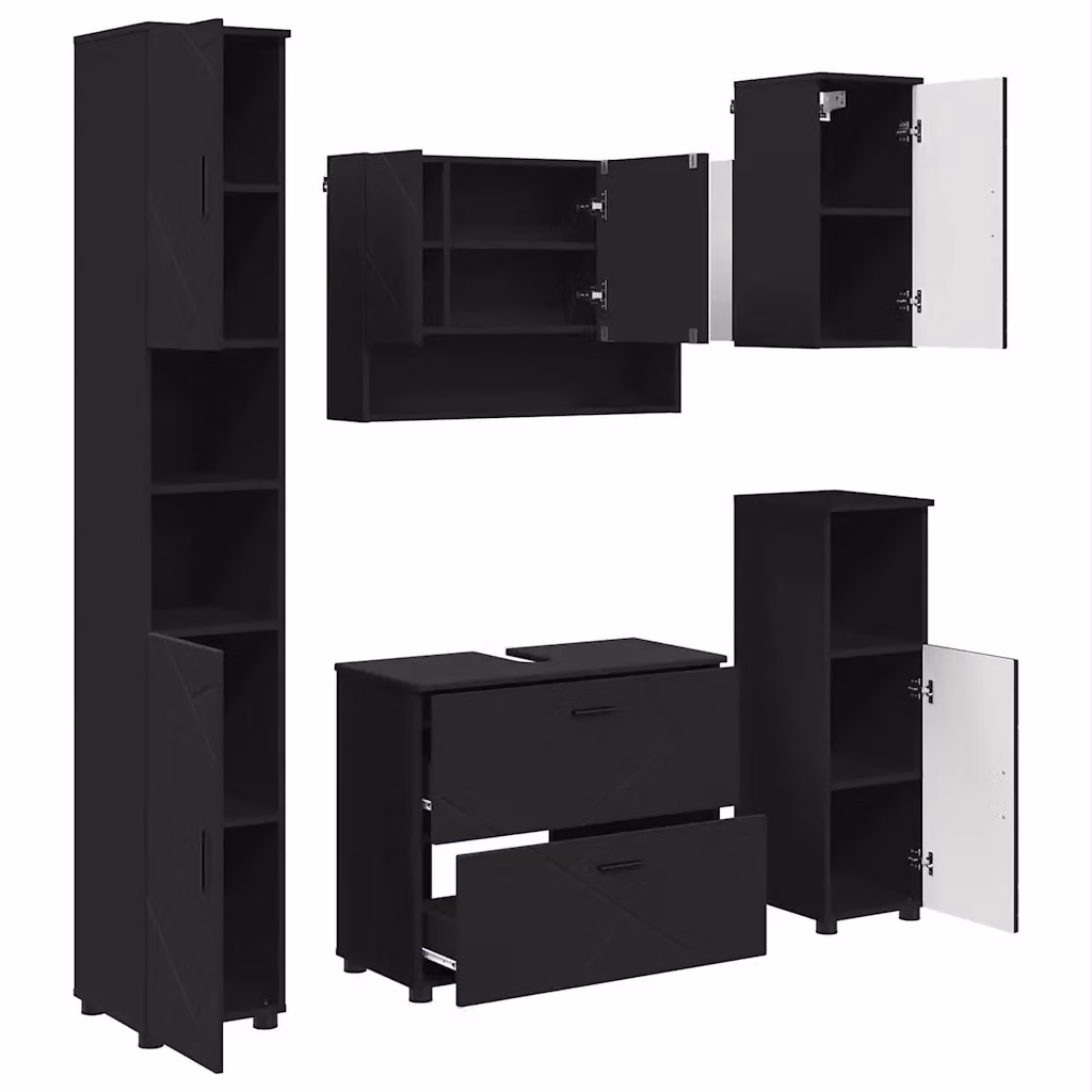 Set di mobili per il bagno moderno vidaXL in 5 pezzi nero opaco L/P/H: 35 x 30 x 192 cm – 2