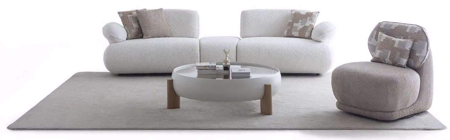 Weiße Couchgarnitur Moderner 4-Sitzer Luxuriöser Stoffsessel