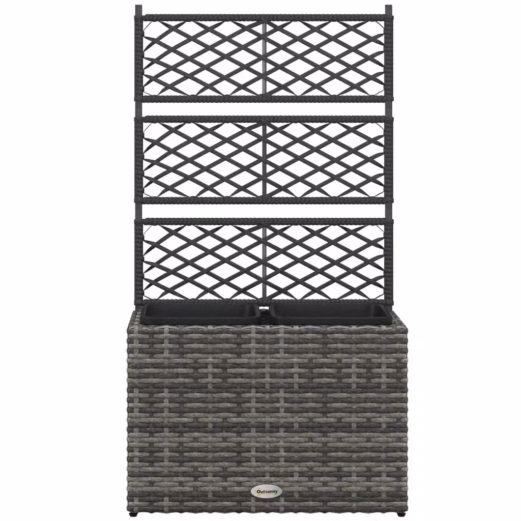 Fioriera con grigliato Xylo con 3 vasche da 22L in resina intrecciata e acciaio galvanizzato, Grigio, H 107 cm x L 57 cm x P 30 cm – 2