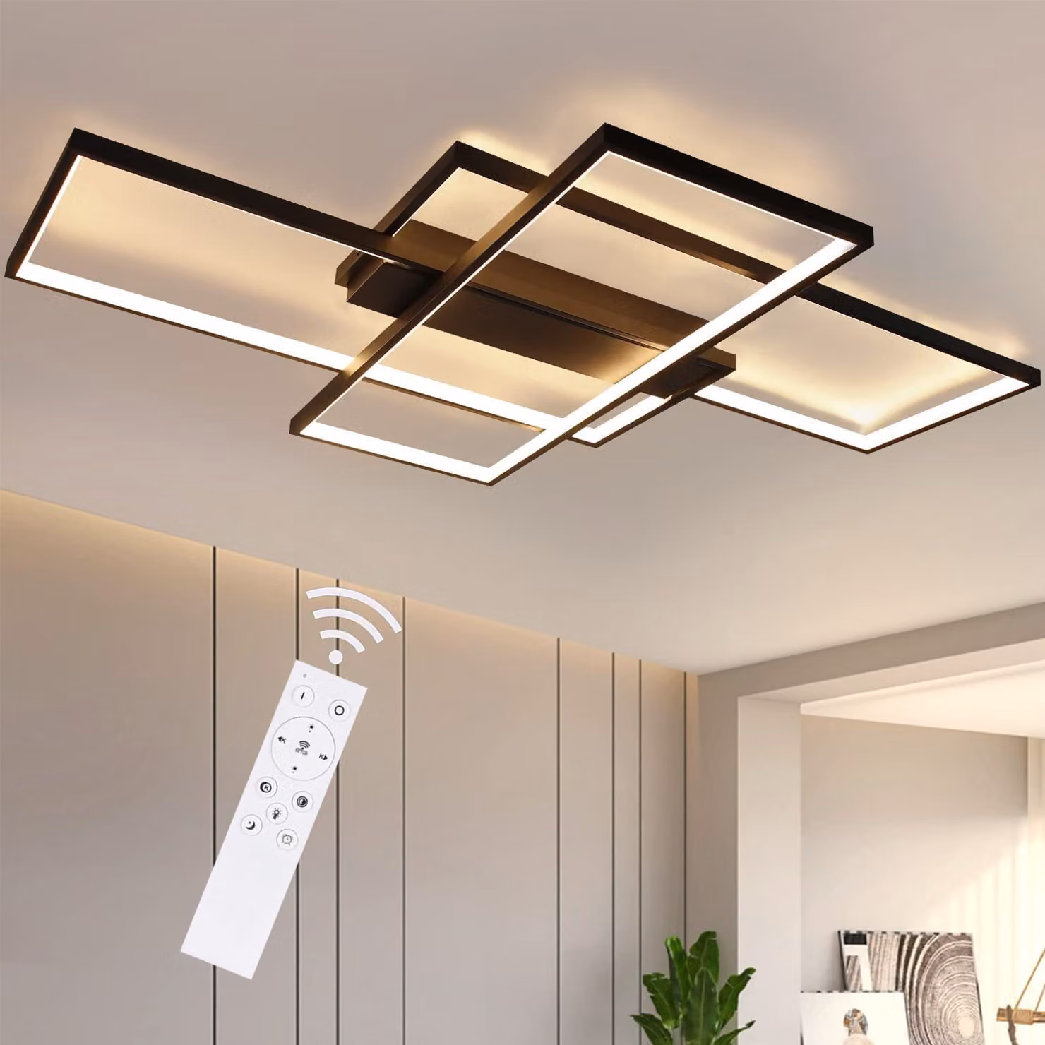 ZMH LED Plafoniera Dimmerabile Lampada da soffitto moderna Lampada da soggiorno nera 88W Lampada da parete geometrica Illuminazione da soffitto multifunzionale per camera da letto