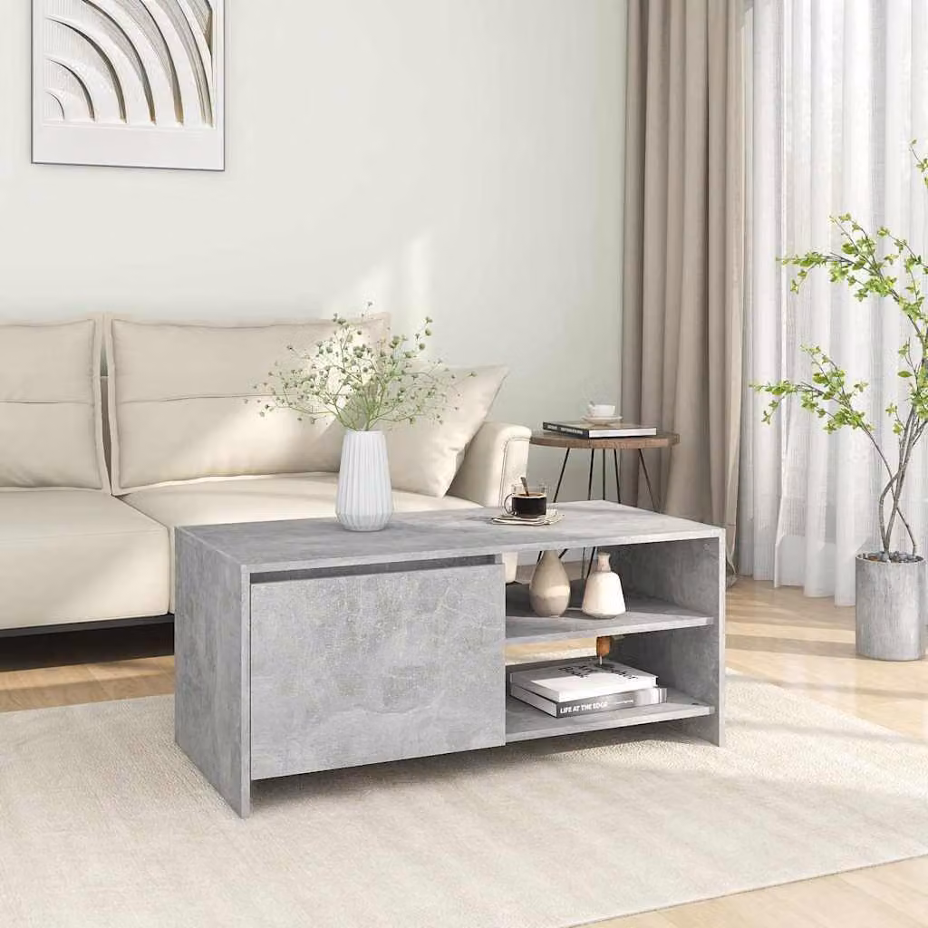 Tavolino da salotto moderno vidaXL in legno e MDF, colore grigio cemento, L 102 cm x P 50 cm x H 45 cm