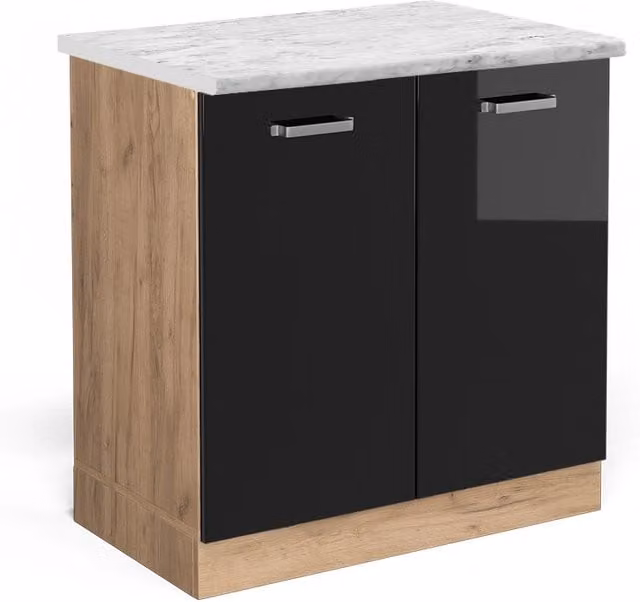 Mobile lavello cucina R-Line Nero lucido/Rovere dorato 80 cm PL Marmo Vicco