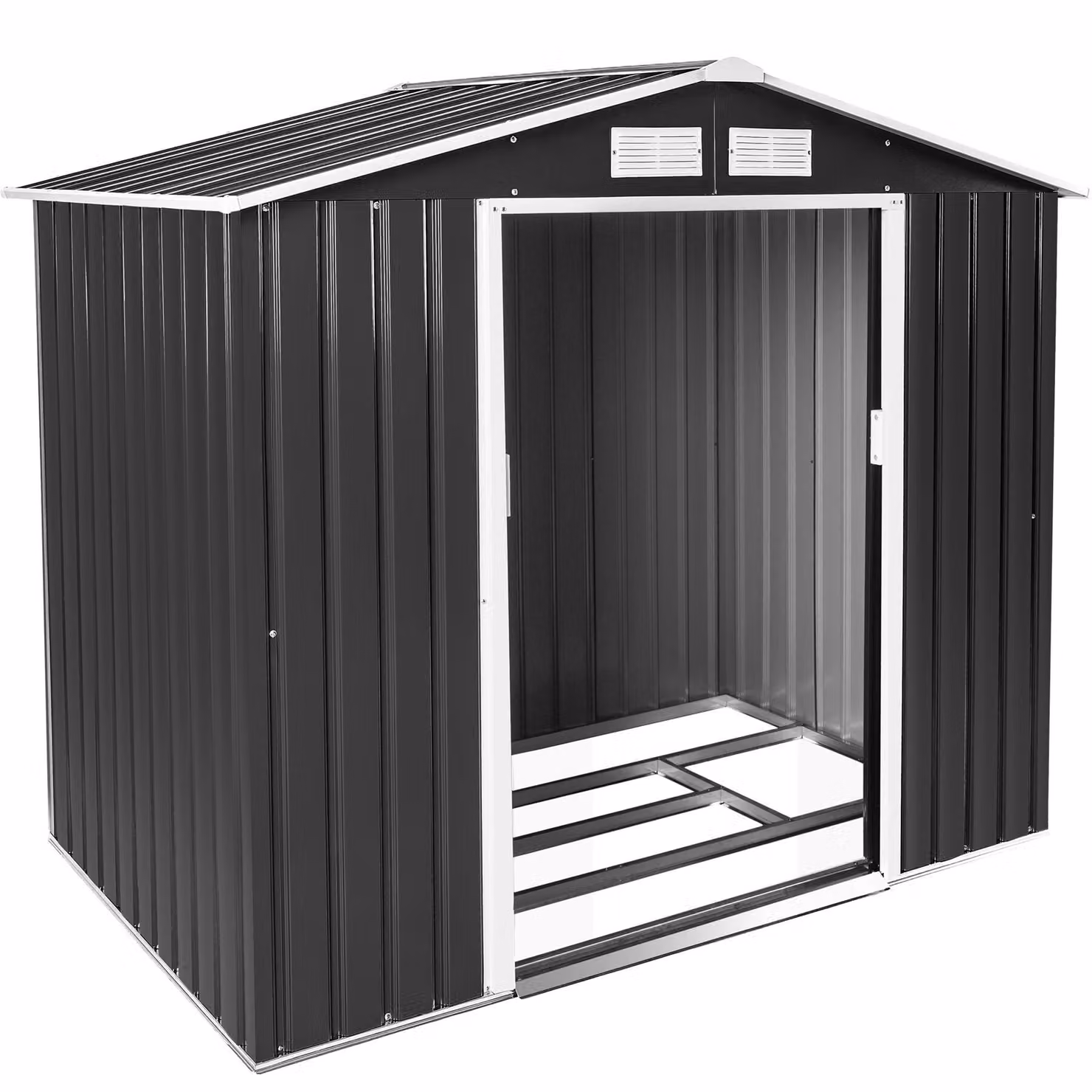 Casetta da giardino moderna TecTake GmbH con tetto a doppia falda e porte scorrevoli, grigio/bianco, L: 214 cm, P: 185 cm, H: 130 cm – 4