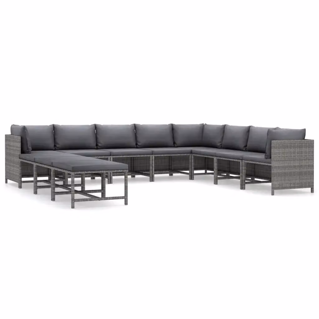 Set di Divani da Giardino a L con Cuscini vidaXL, 11 Pezzi in Polyrattan Grigio Antracite con Struttura in Acciaio – 2