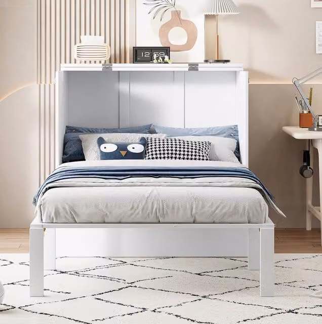 Letto a scomparsa verticale ULEVR 90x200 cm pieghevole con vani sottoletto, bianco